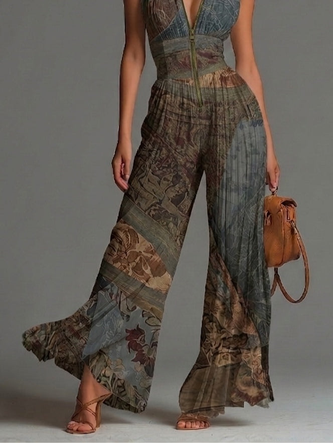 Women's Jumpsuit | Pleated Printed Boho