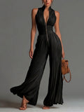 Women's Jumpsuit | Pleated Wide-Leg V-Neck