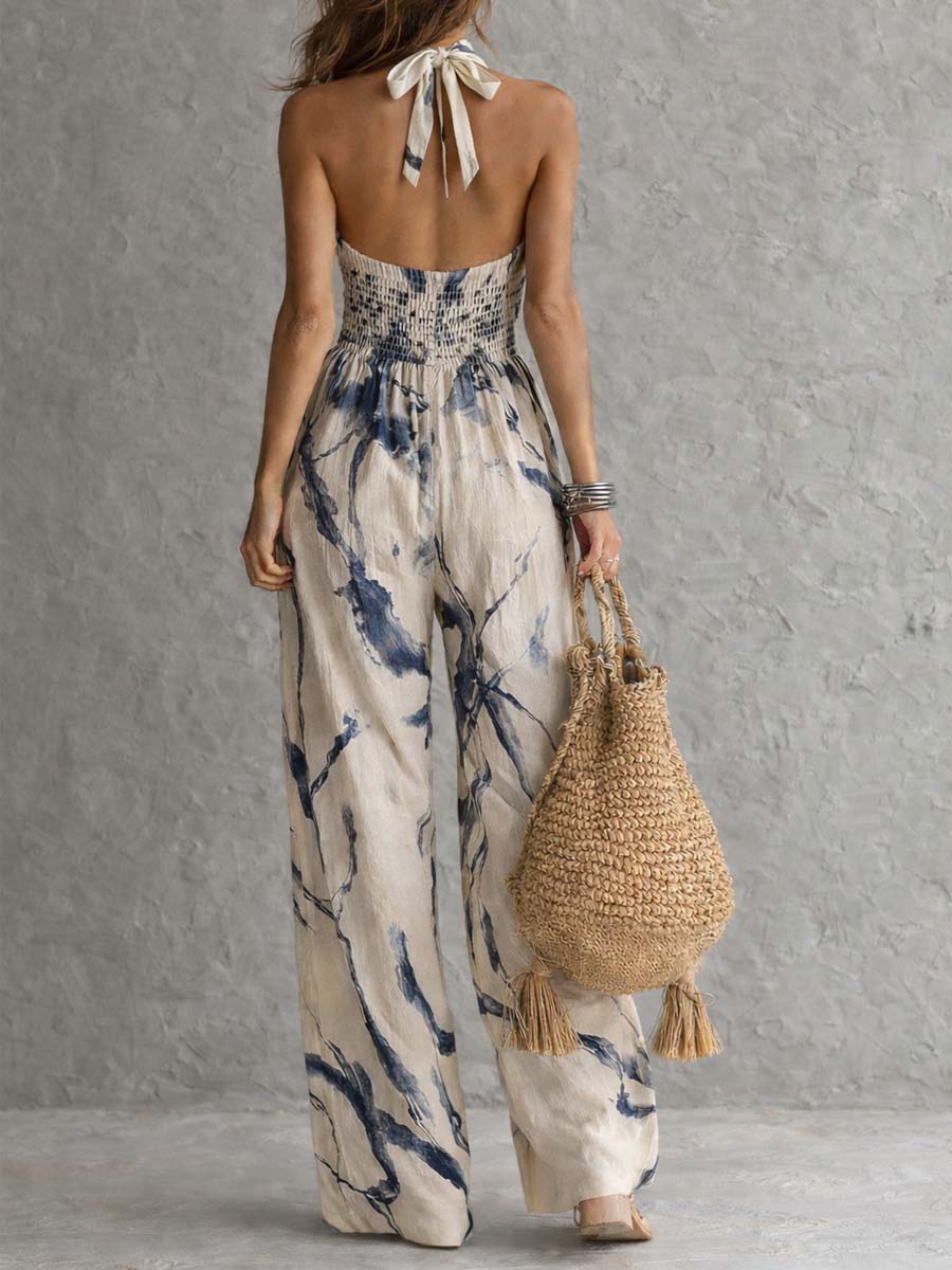 Women's Jumpsuit | Printed Halter Wide-Leg