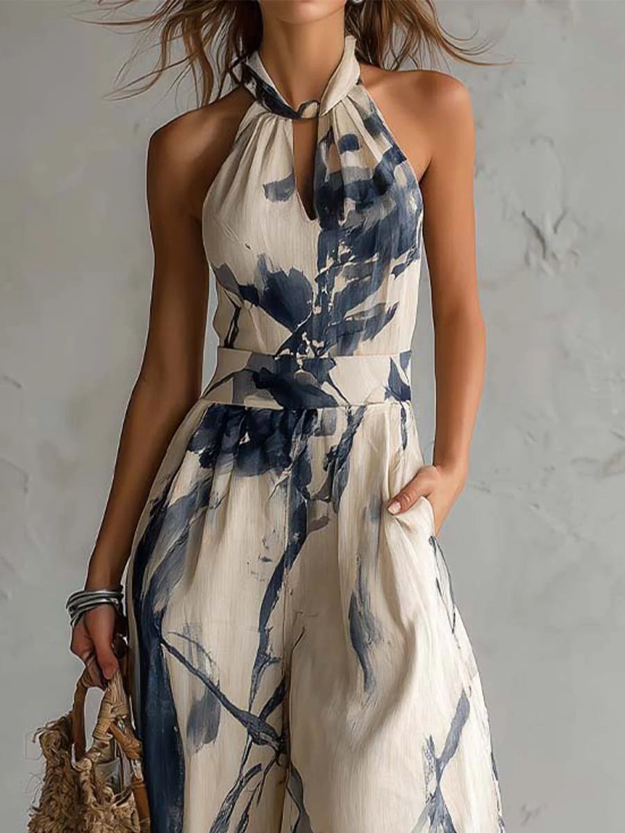 Women's Jumpsuit | Printed Halter Wide-Leg