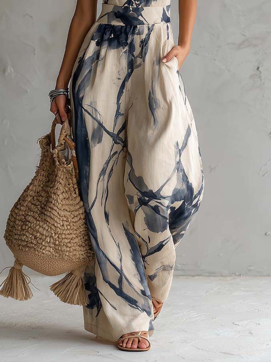 Women's Jumpsuit | Printed Halter Wide-Leg