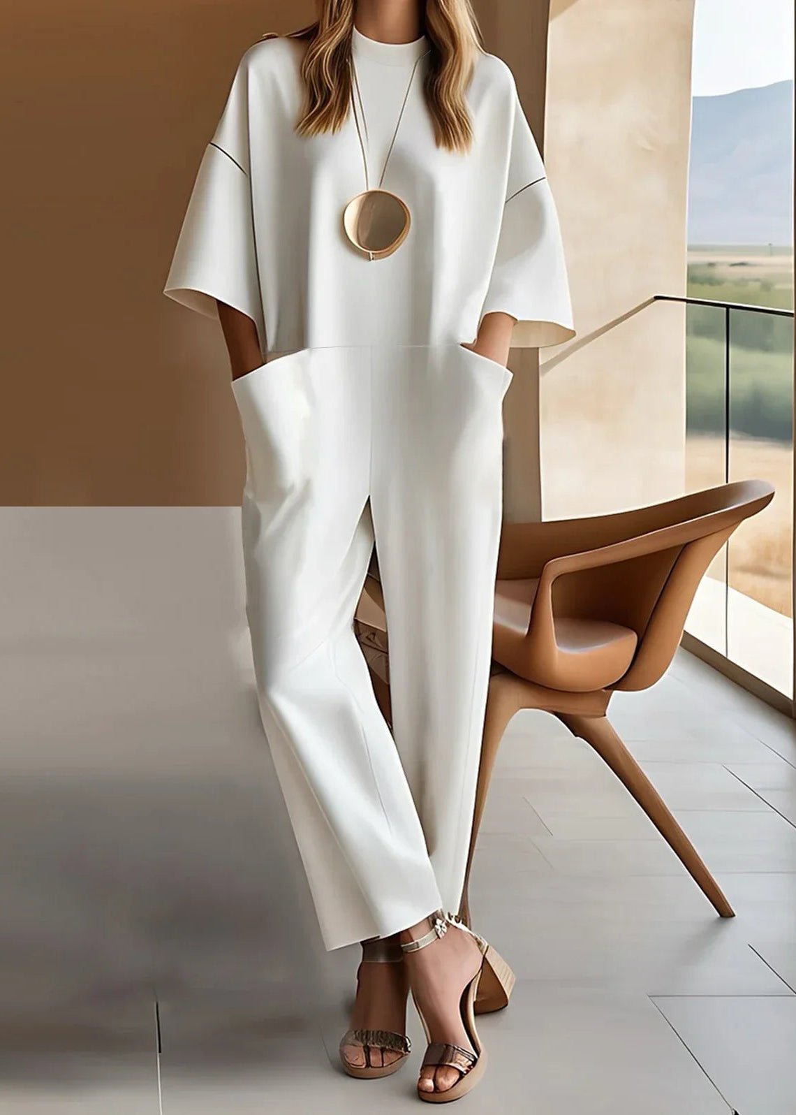 Women's Jumpsuit | Short-Sleeve Wide-Leg Summer