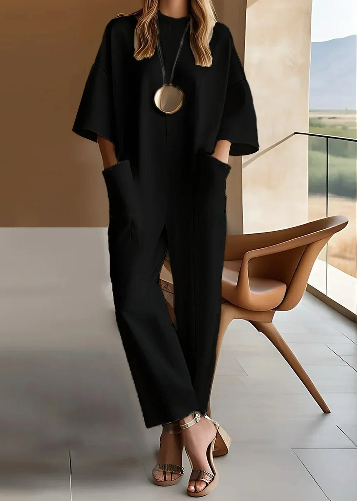 Women's Jumpsuit | Short-Sleeve Wide-Leg Summer