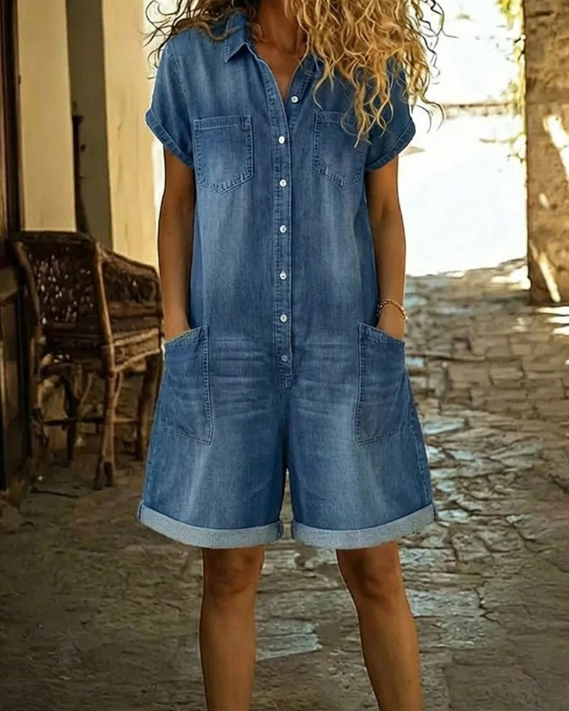 Women's Jumpsuit | Short-Sleeve Wide-Leg Summer