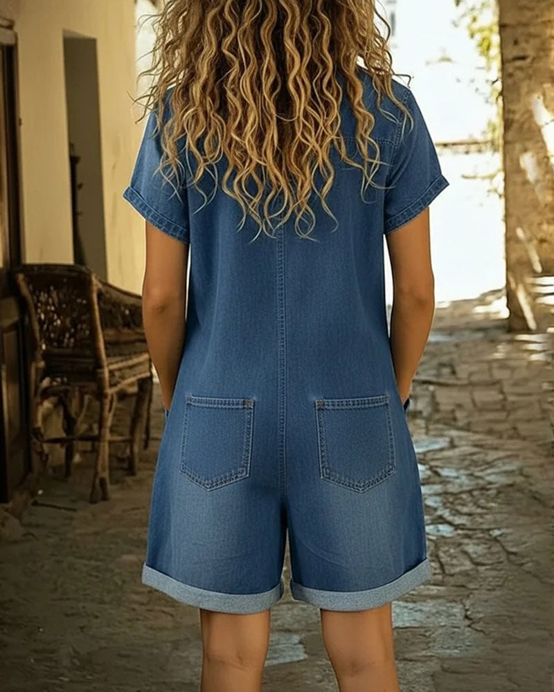 Women's Jumpsuit | Short-Sleeve Wide-Leg Summer