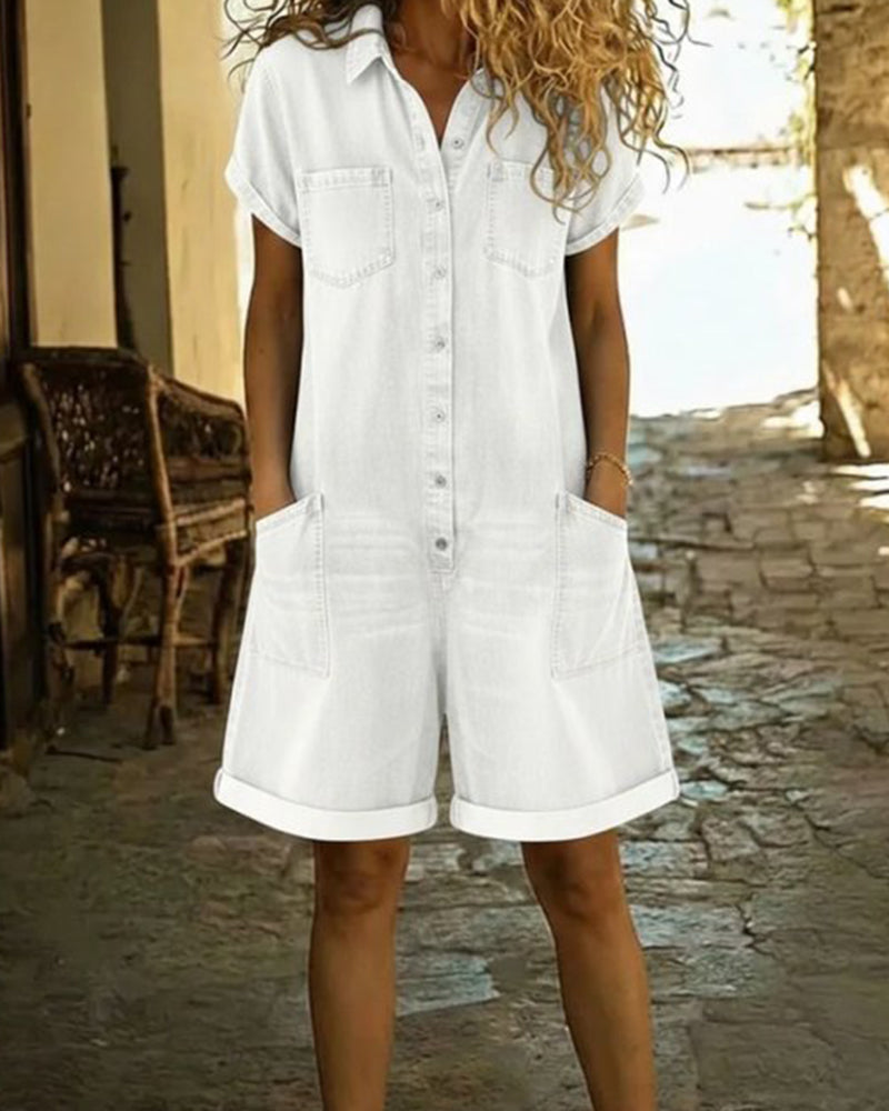Women's Jumpsuit | Short-Sleeve Wide-Leg Summer