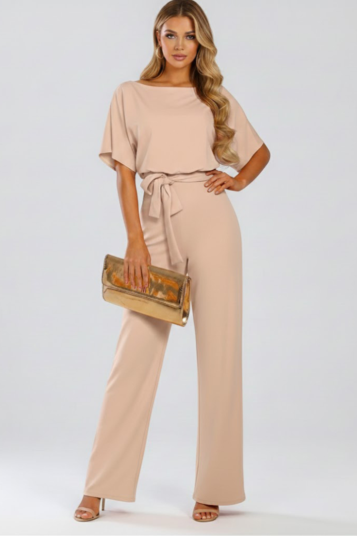 Women's Jumpsuit | Wide-Leg Short-Sleeve Belted