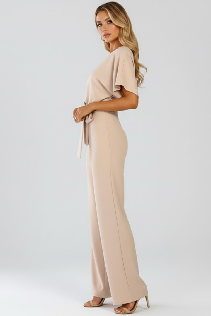 Women's Jumpsuit | Wide-Leg Short-Sleeve Belted