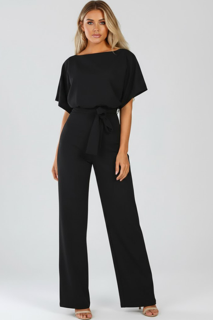 Women's Jumpsuit | Wide-Leg Short-Sleeve Belted