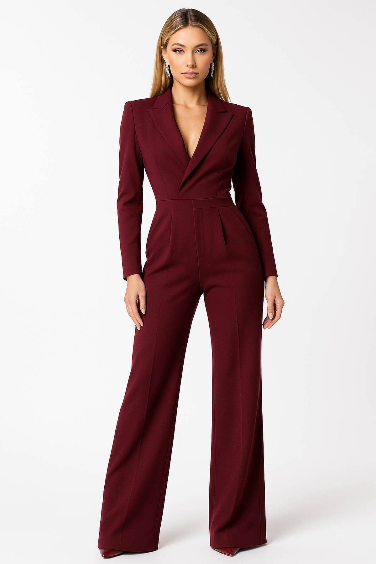 Women's Jumpsuit | Wide-Leg Tailored V-Neck
