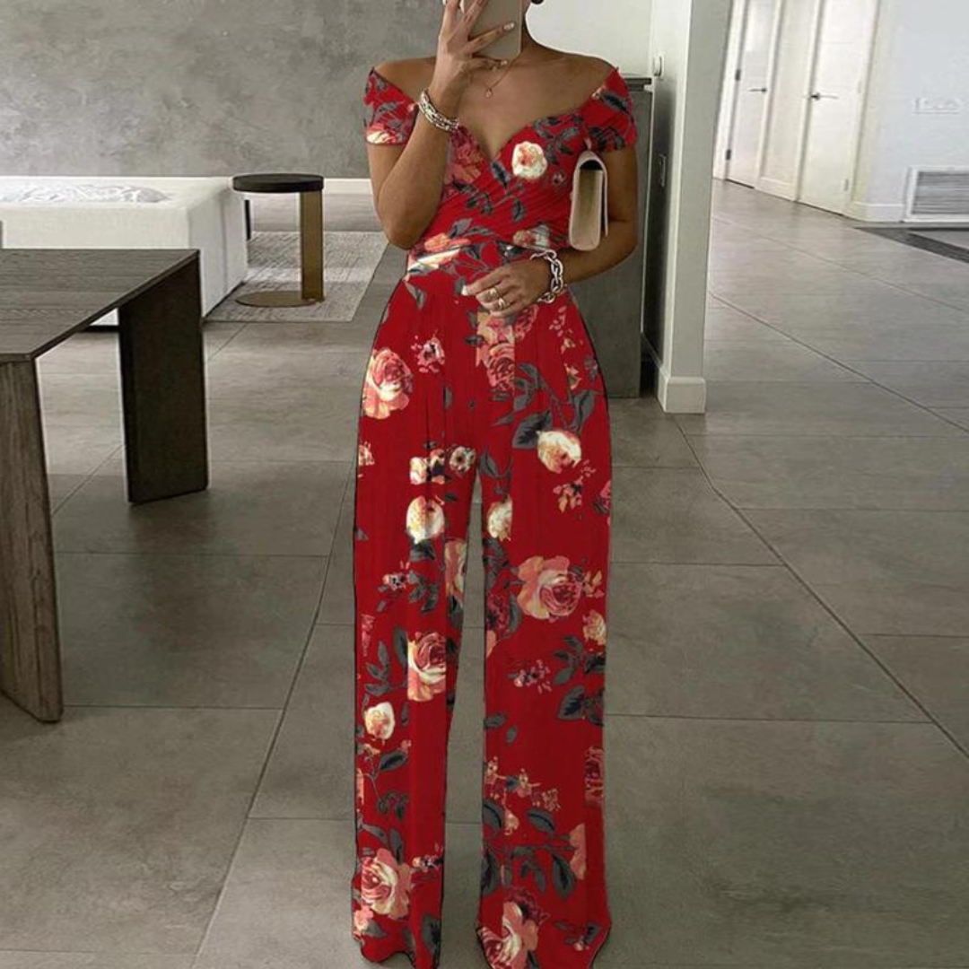 Women's Jumpsuit | Wrap Floral Off-Shoulder