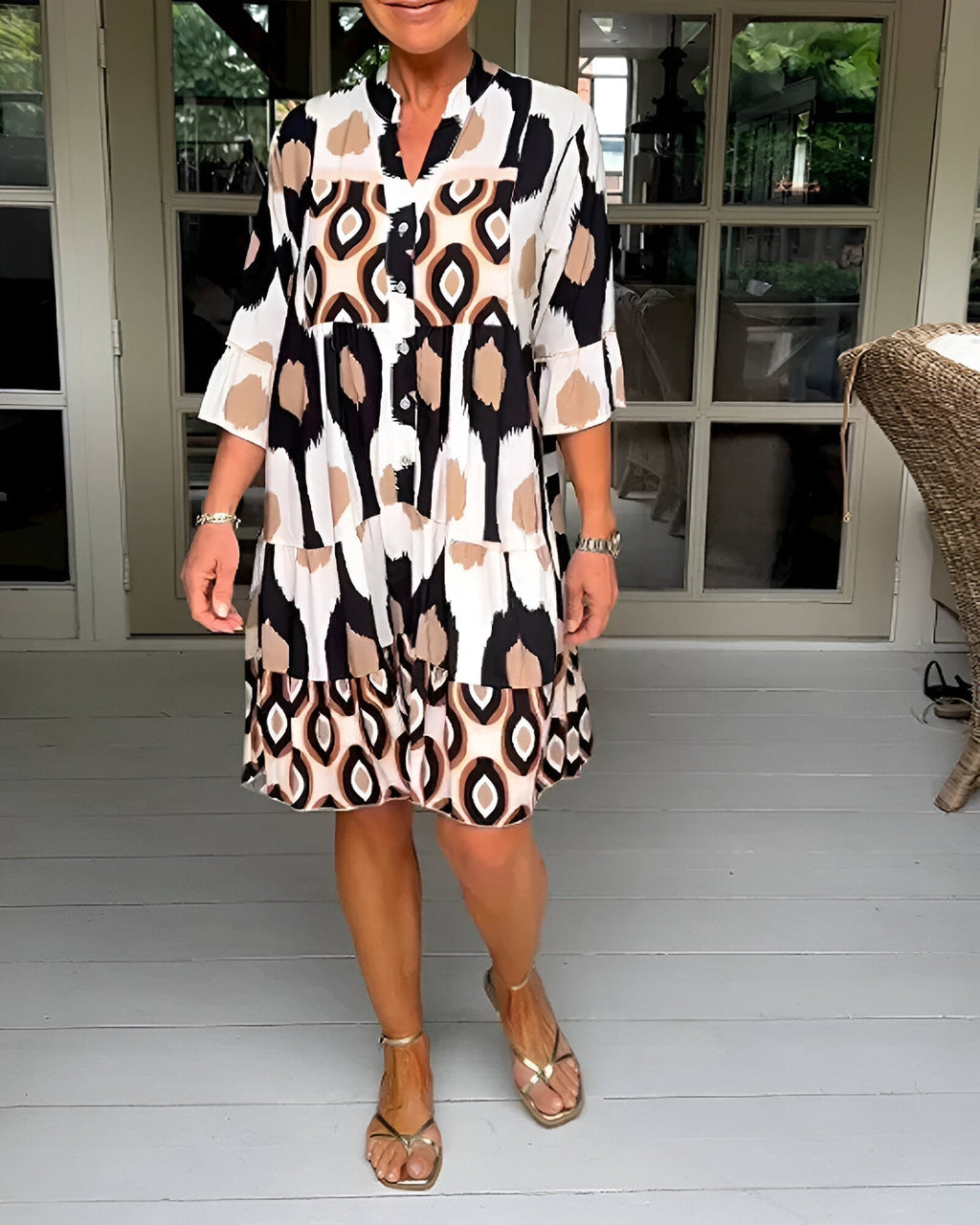 Women's Maxi Dress | A-Line Band-Collar