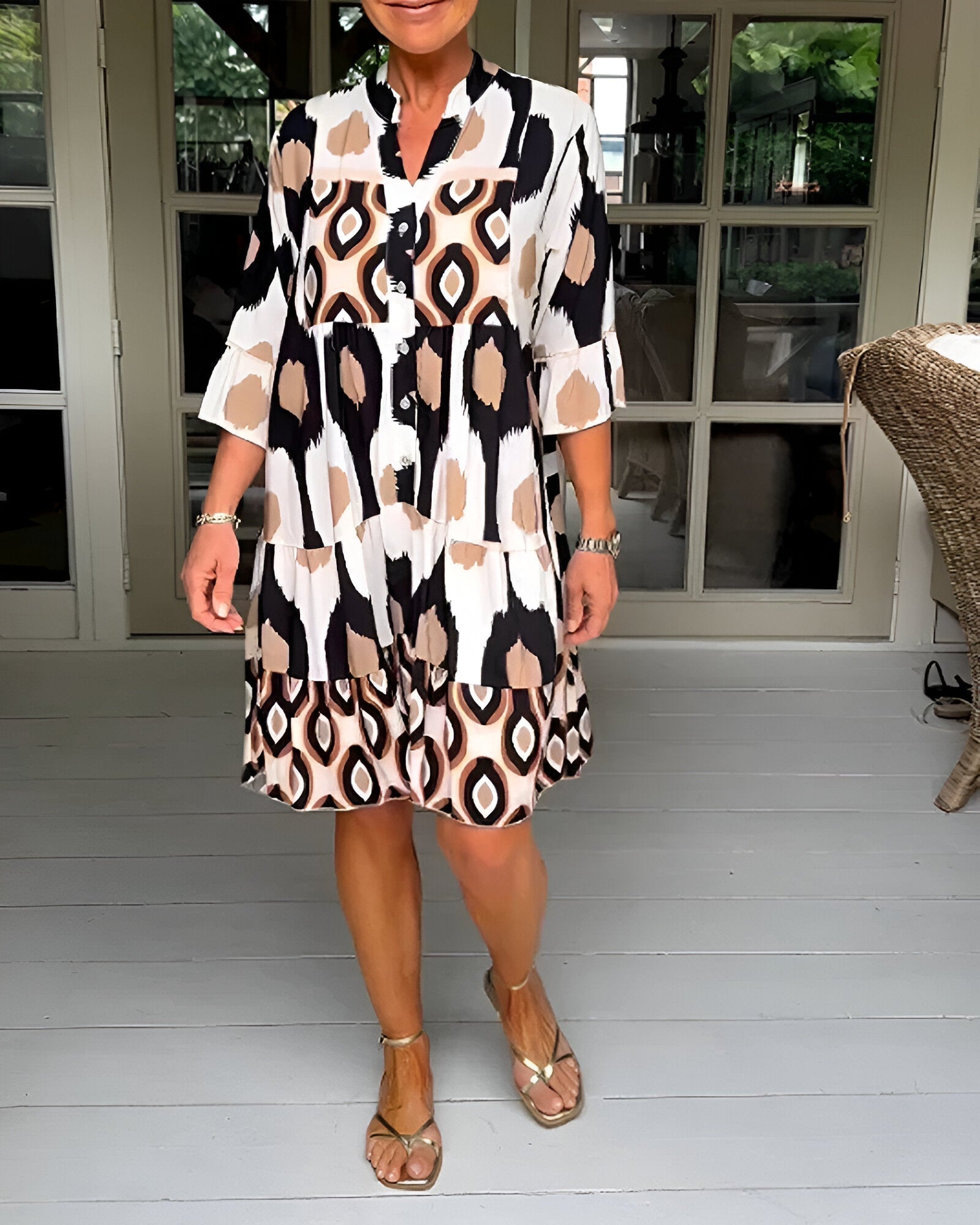 Women's Maxi Dress | A-Line Band-Collar