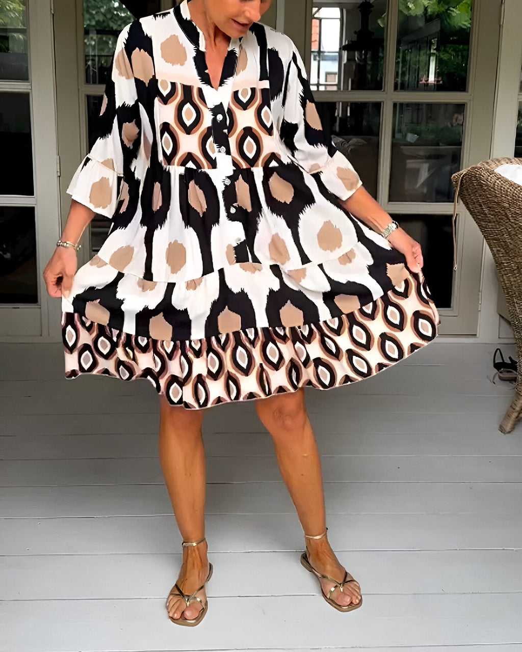 Women's Maxi Dress | A-Line Band-Collar