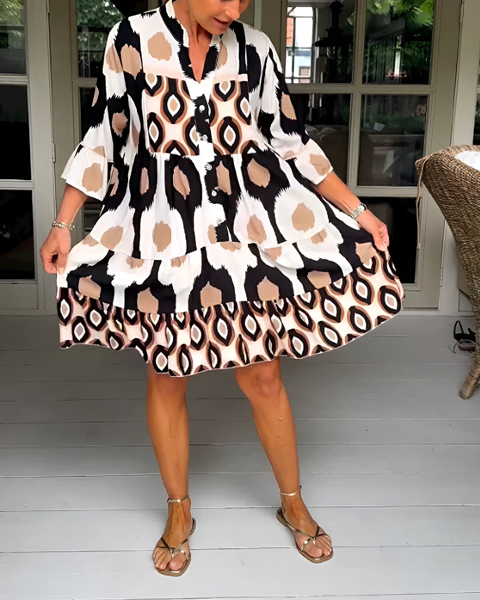 Women's Maxi Dress | A-Line Band-Collar