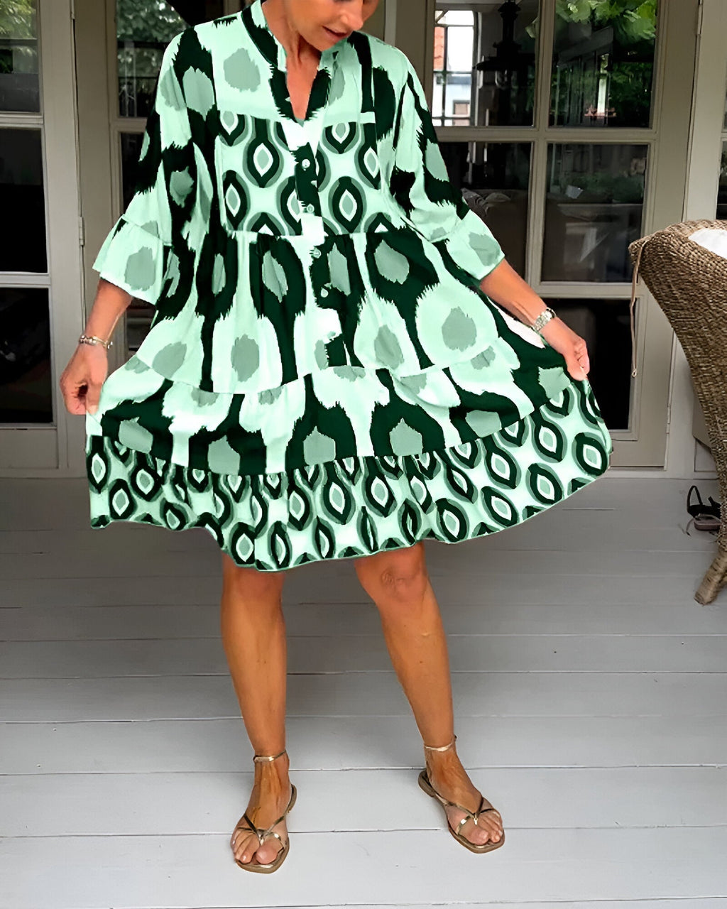 Women's Maxi Dress | A-Line Band-Collar