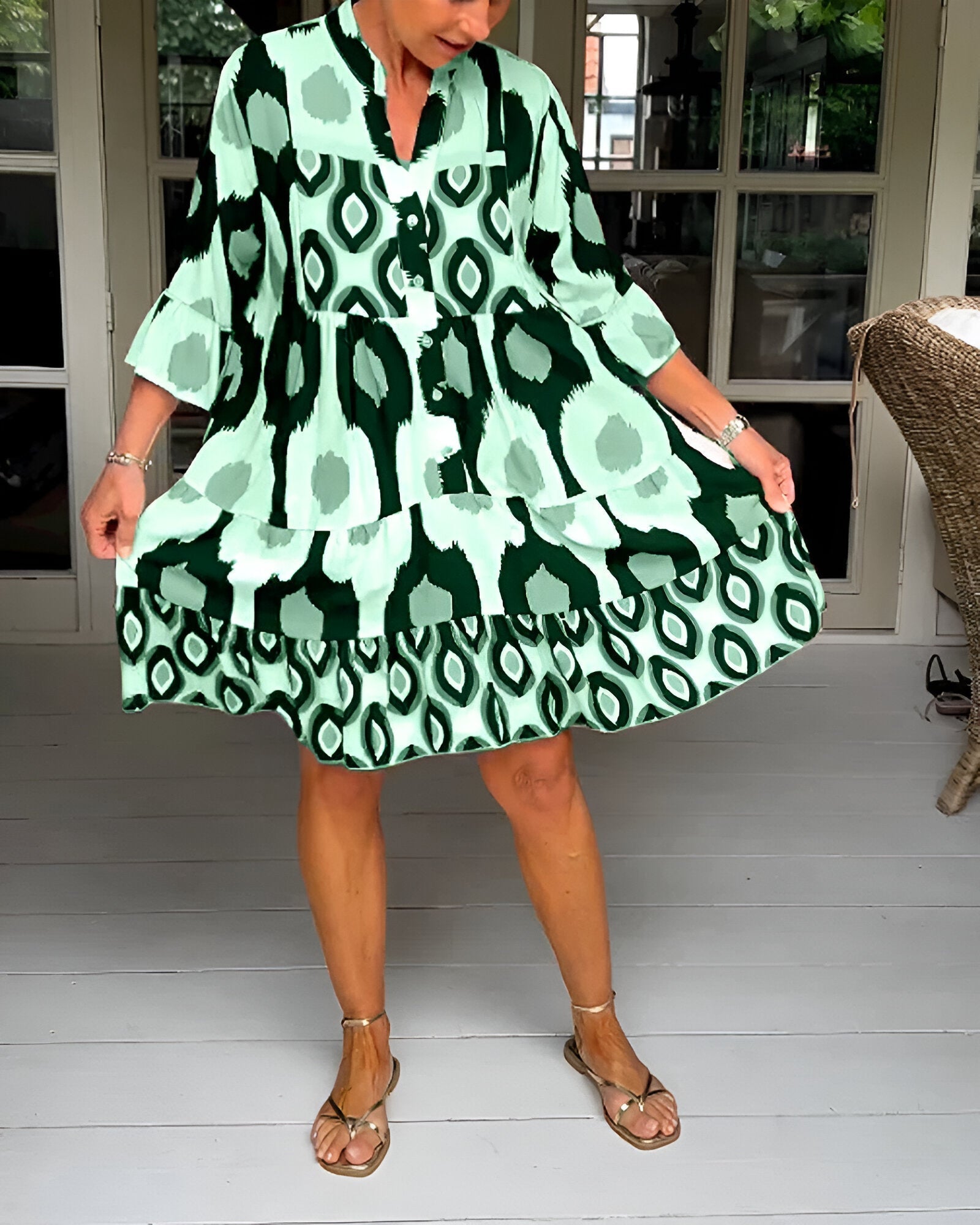 Women's Maxi Dress | A-Line Band-Collar