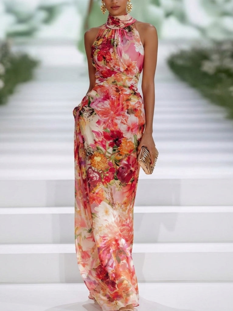 Women's Maxi Dress | Floral Halter Sleeveless
