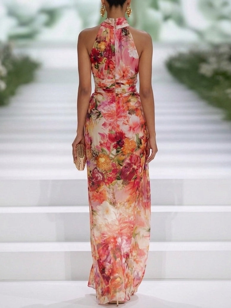 Women's Maxi Dress | Floral Halter Sleeveless