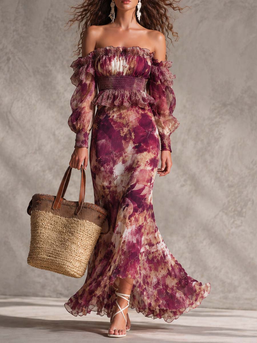 Women's Maxi Dress | Floral Off-Shoulder Summer