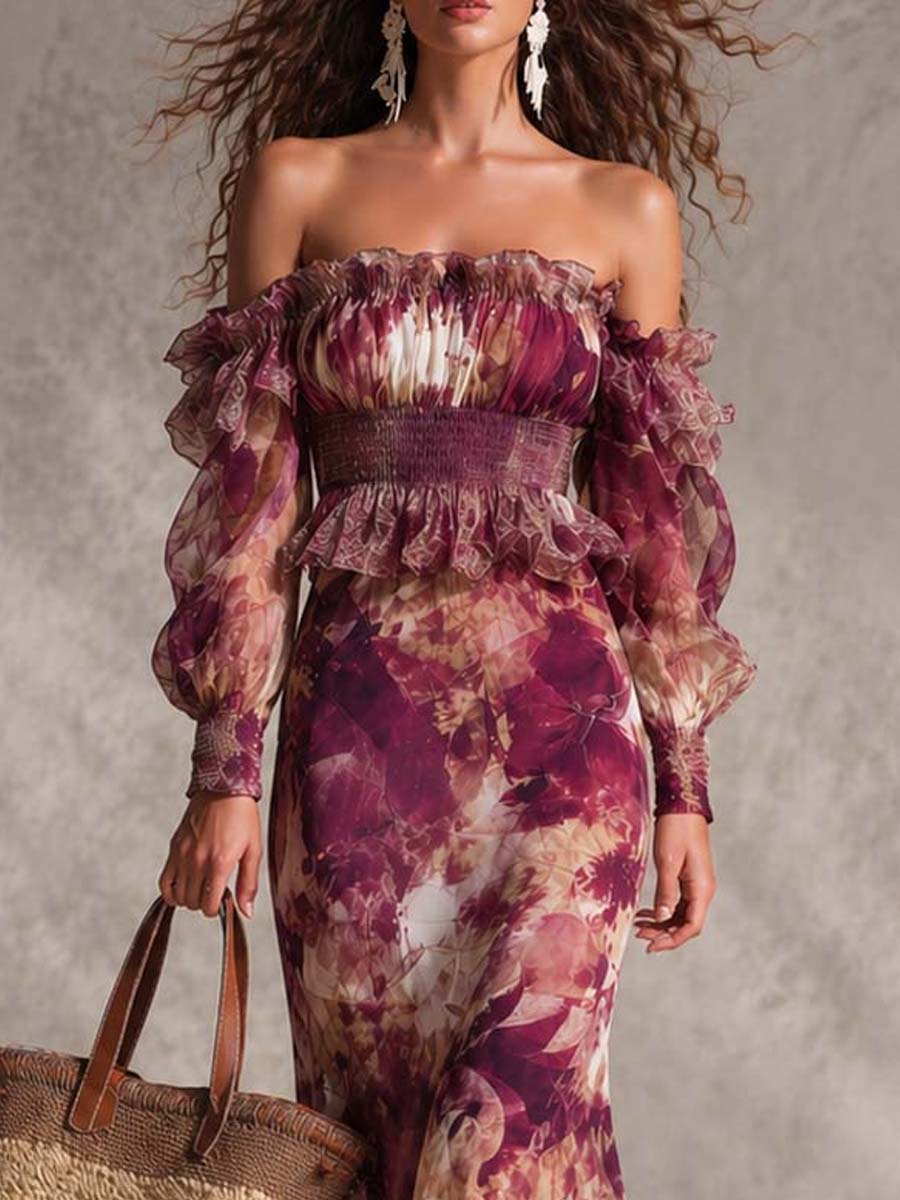 Women's Maxi Dress | Floral Off-Shoulder Summer