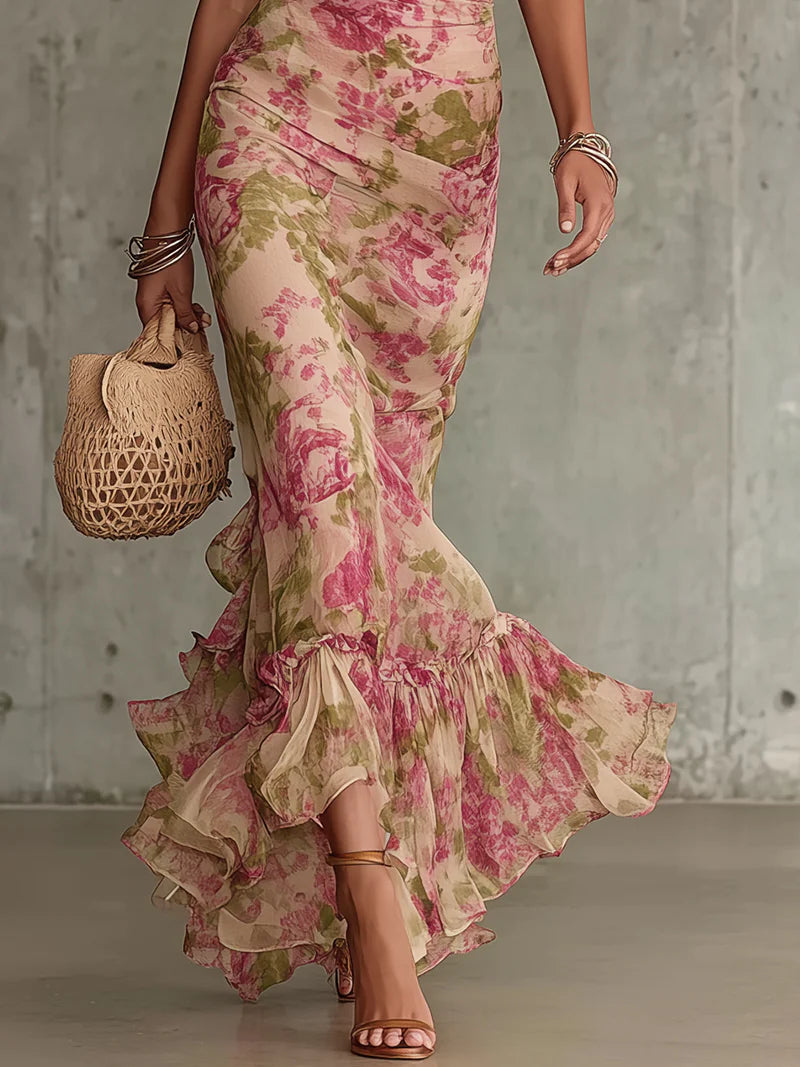Women's Maxi Dress | Floral Puff-Sleeve
