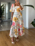 Women's Maxi Dress | Floral Puff-Sleeve Summer