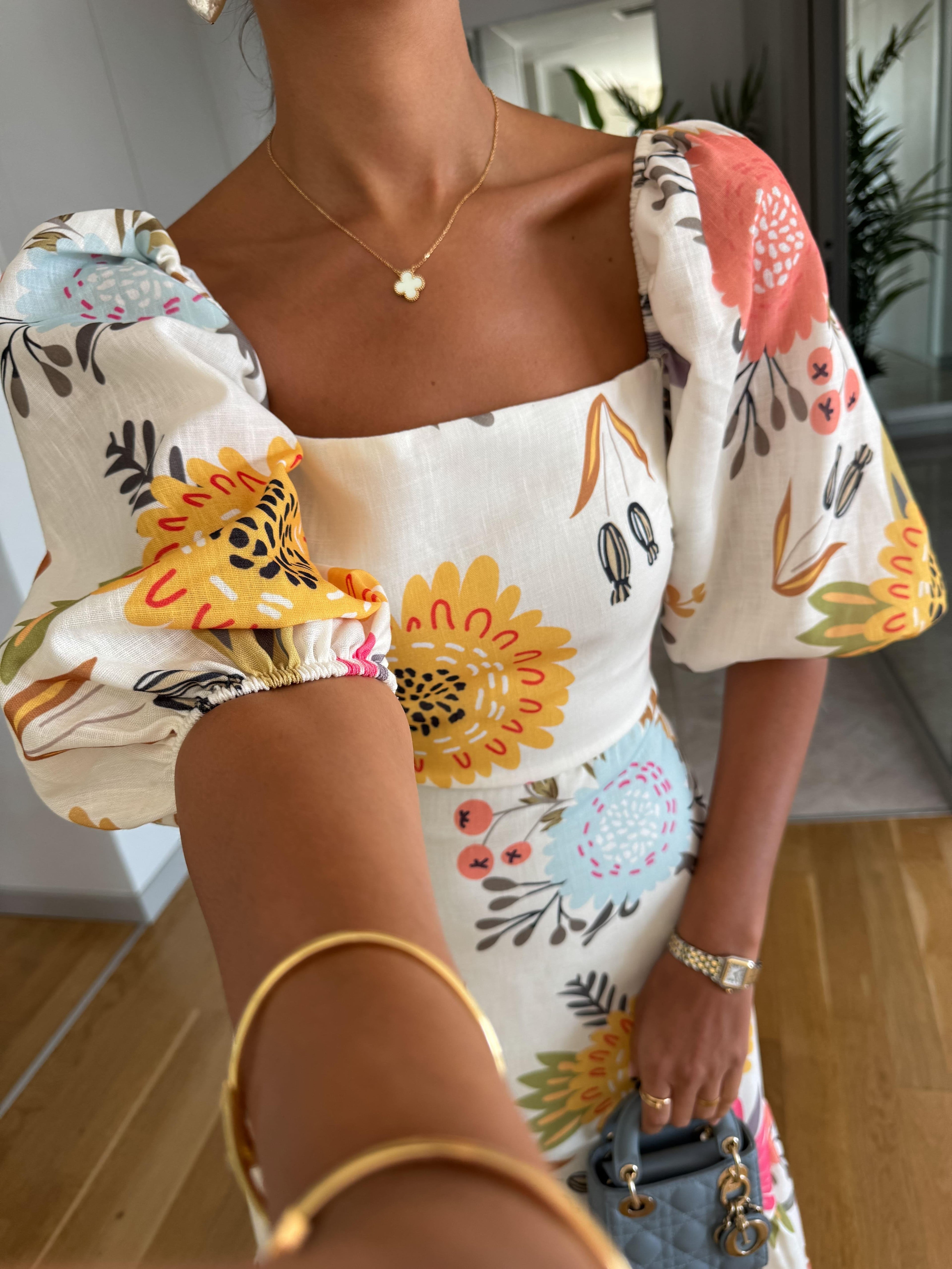 Women's Maxi Dress | Floral Puff-Sleeve Summer