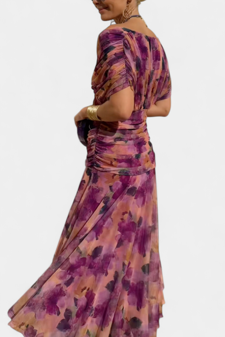 Women's Maxi Dress | Floral V-Neck Pleated