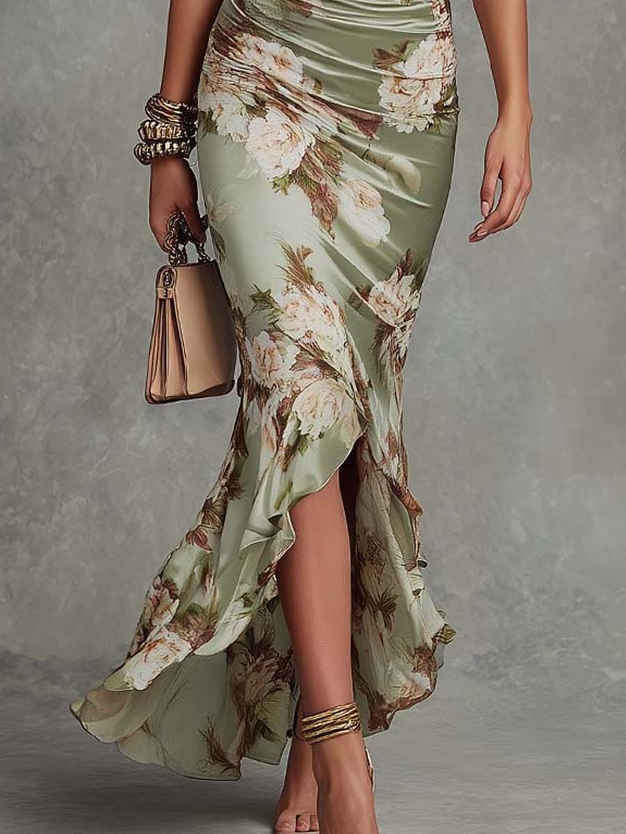 Women's Maxi Dress | Floral V-Neck Ruched