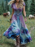 Women's Maxi Dress | Floral V-Neck Short-Sleeve