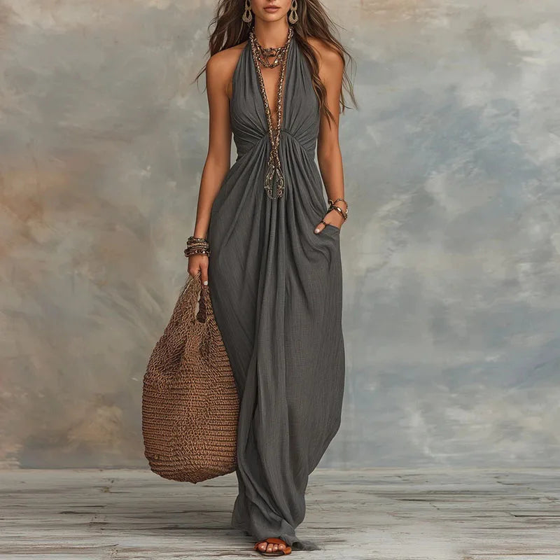 Women's Maxi Dress | Halter V-Neck Draped