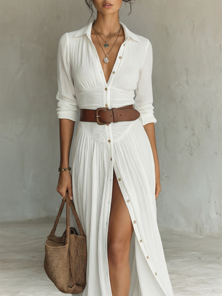 Women's Maxi Dress | Long-Sleeve Pleated