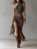 Women's Maxi Dress | Printed One-Shoulder Summer