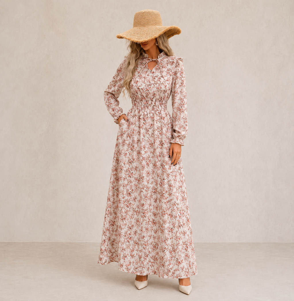 Women's Maxi Dress | Printed Puff-Sleeve
