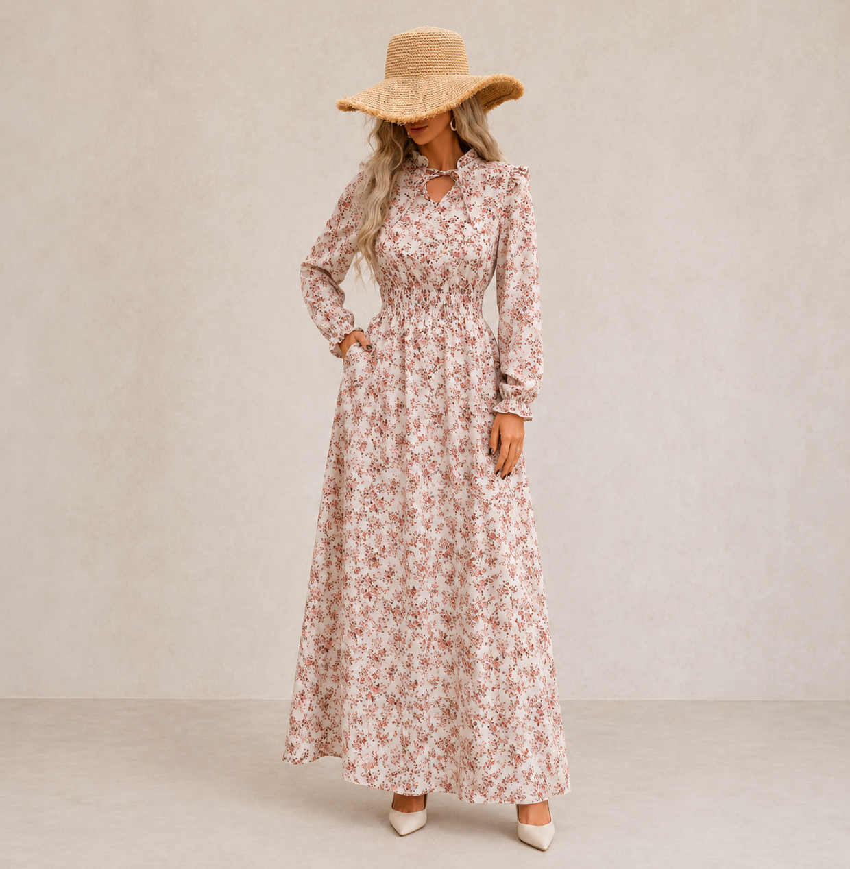 Women's Maxi Dress | Printed Puff-Sleeve