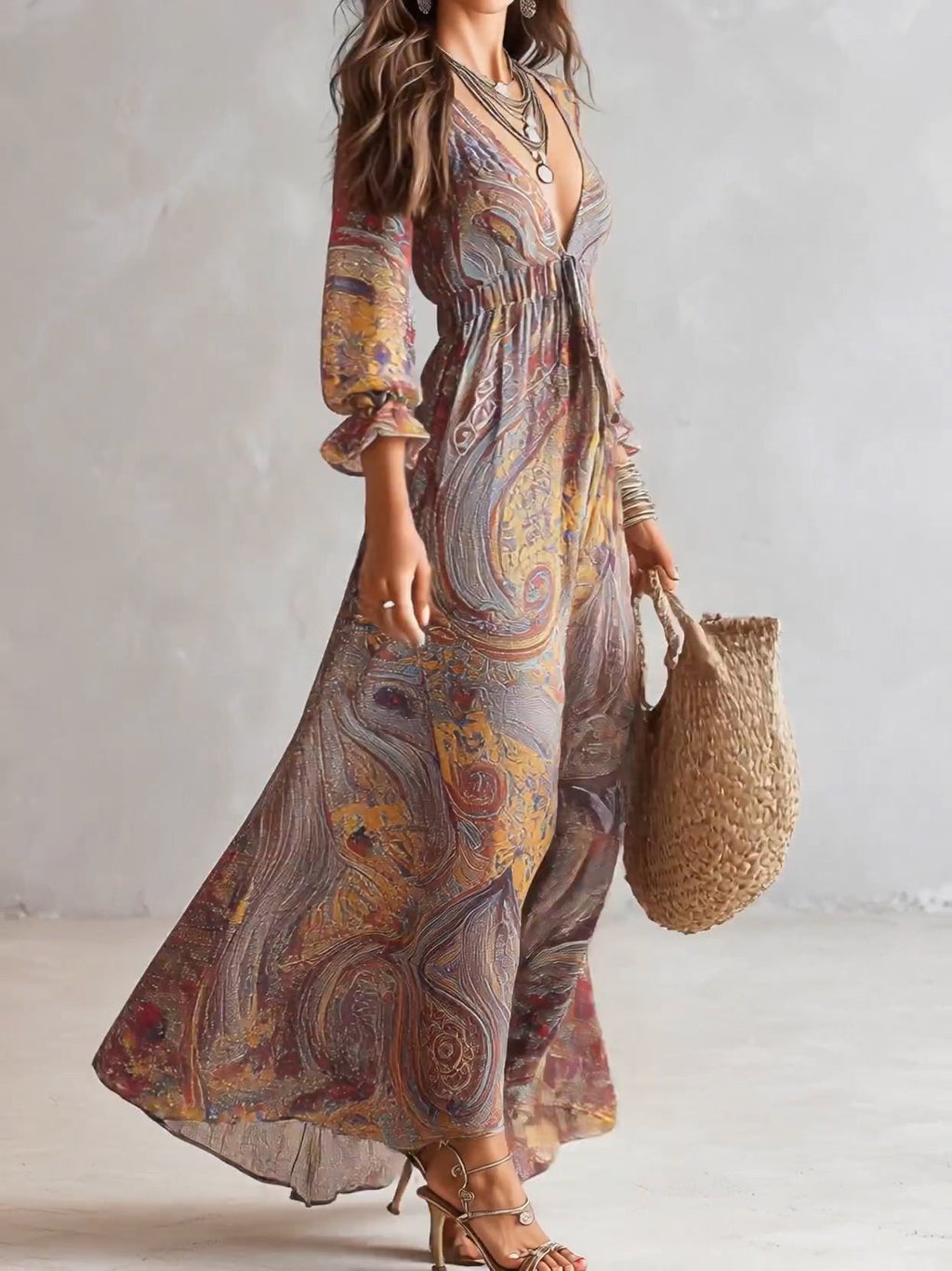 Women's Maxi Dress | Printed V-Neck Summer
