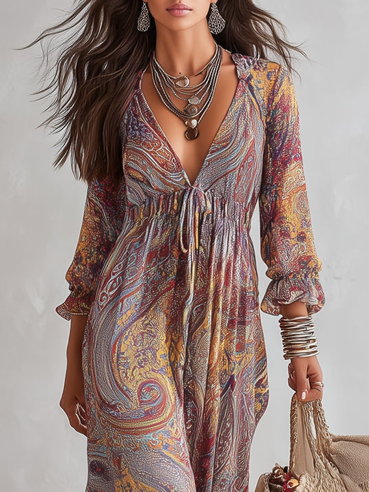 Women's Maxi Dress | Printed V-Neck Summer