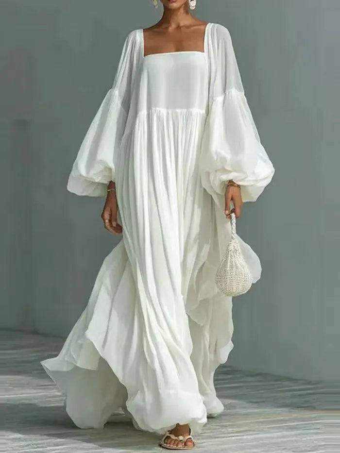 Women's Maxi Dress | Puff-Sleeve Square-Neck Summer