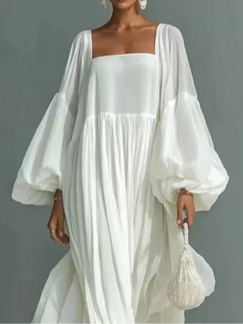 Women's Maxi Dress | Puff-Sleeve Square-Neck Summer