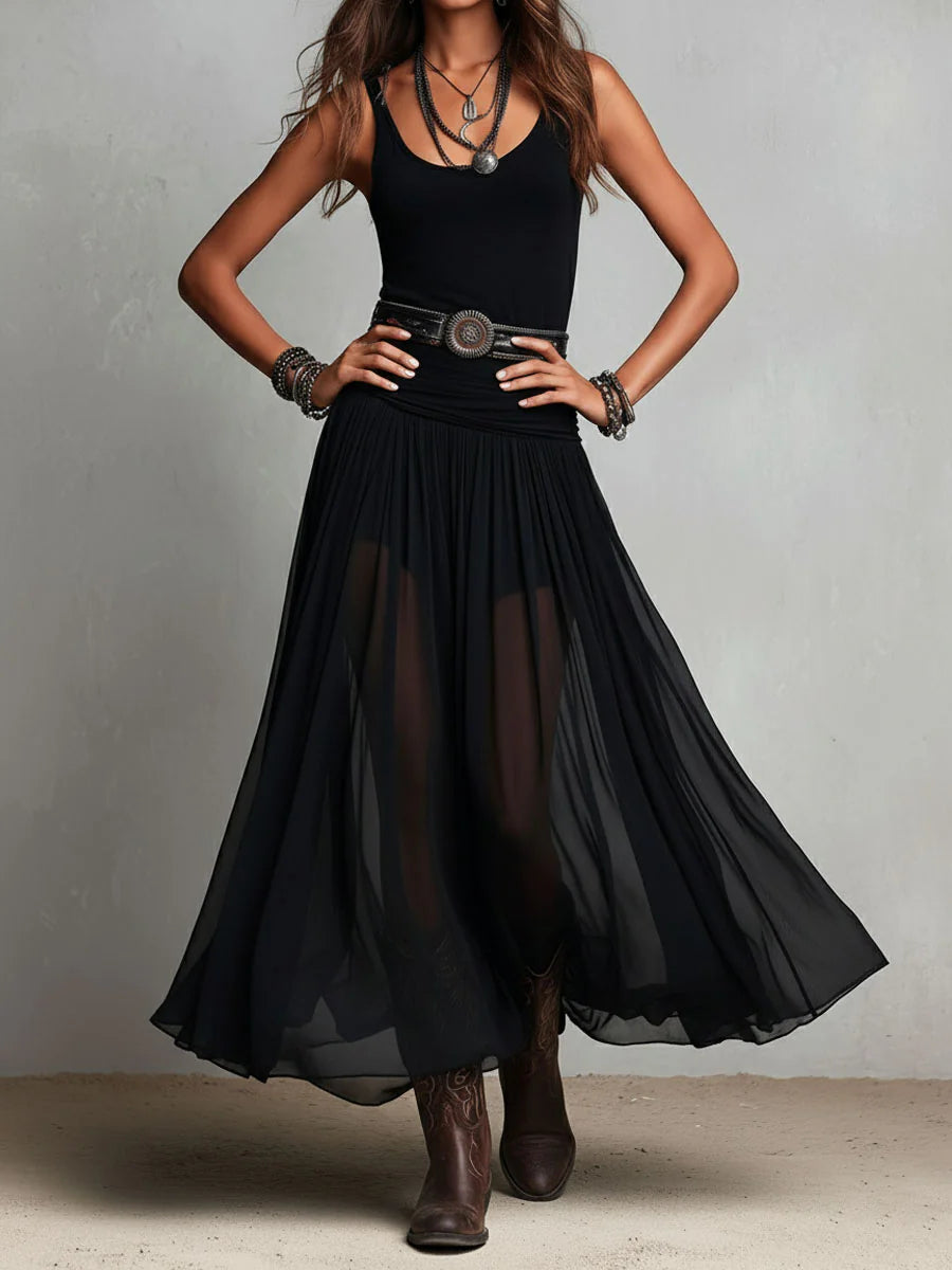 Women's Maxi Dress | Sleeveless Belted Summer