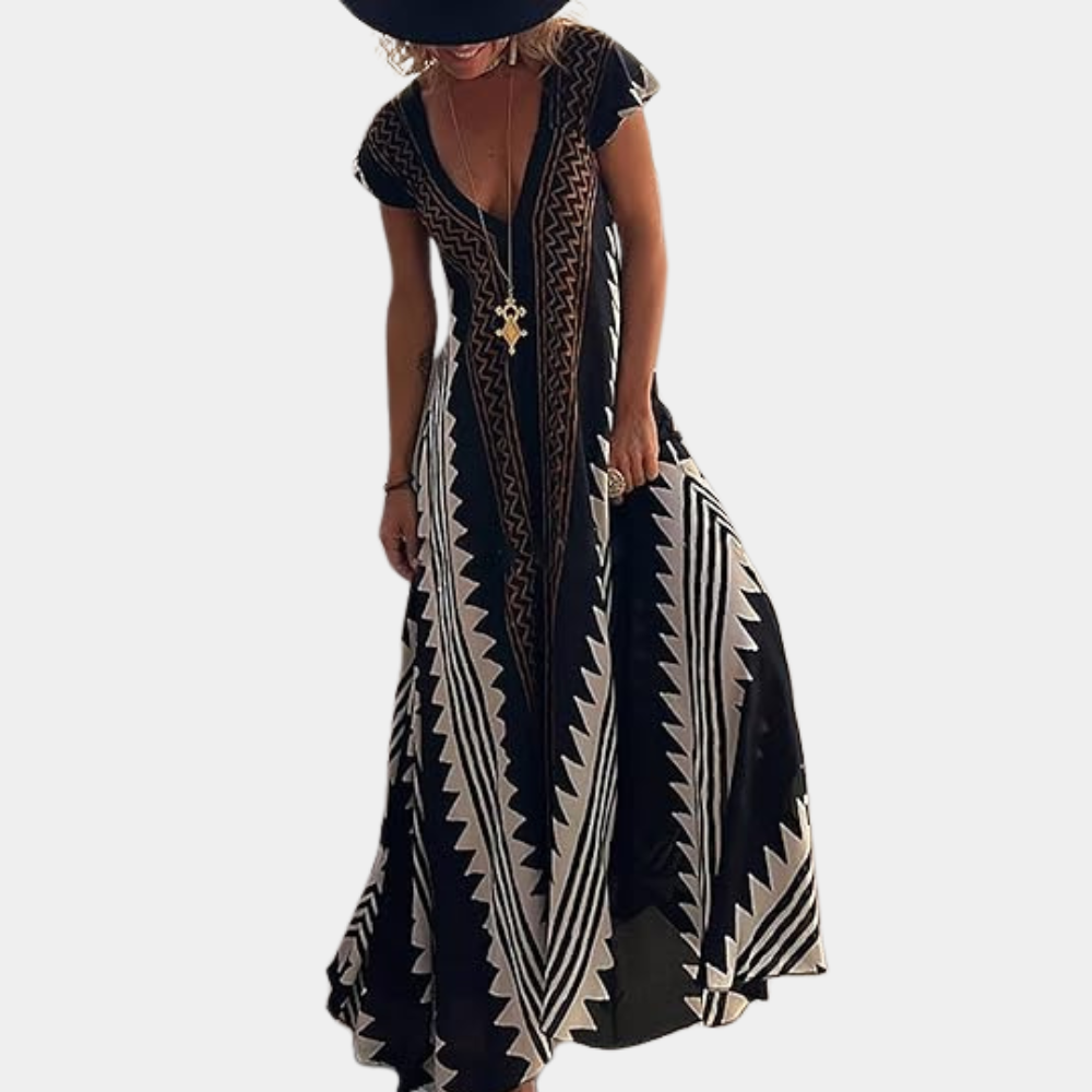 Women's Maxi Dress | V-Neck Short-Sleeve Summer