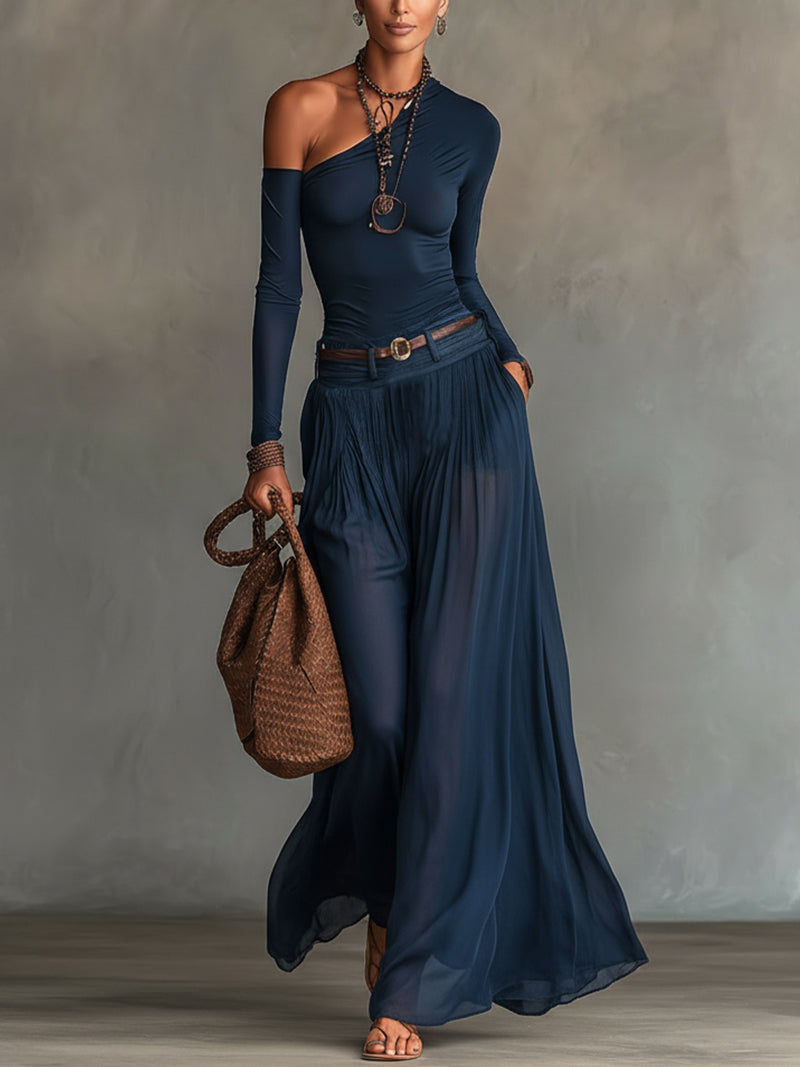 Women's Maxi Skirt | One-Shoulder Flowy Summer