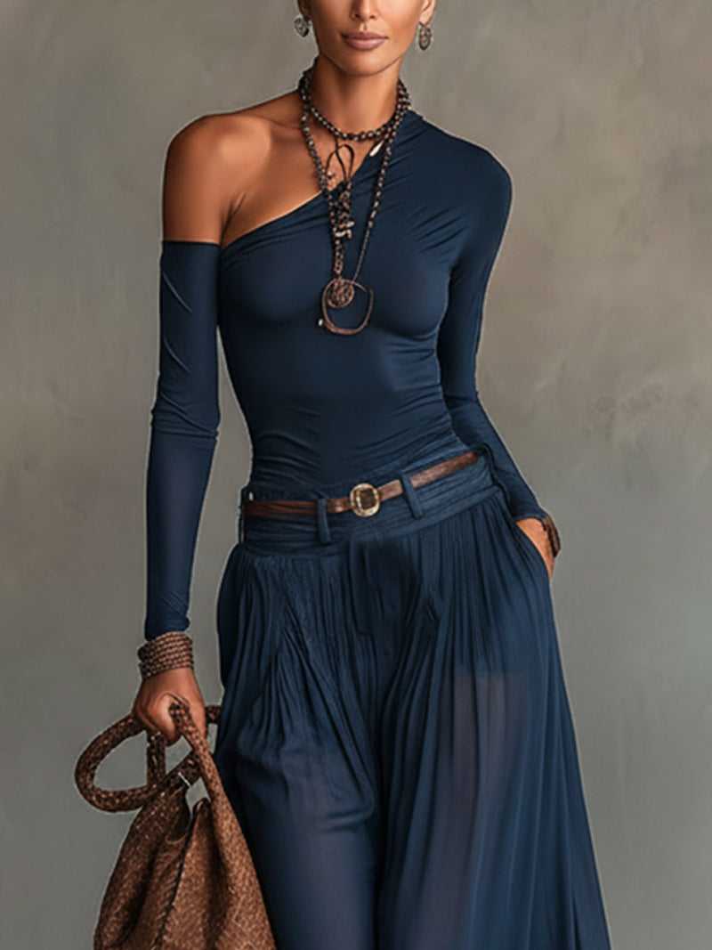 Women's Maxi Skirt | One-Shoulder Long-Sleeve