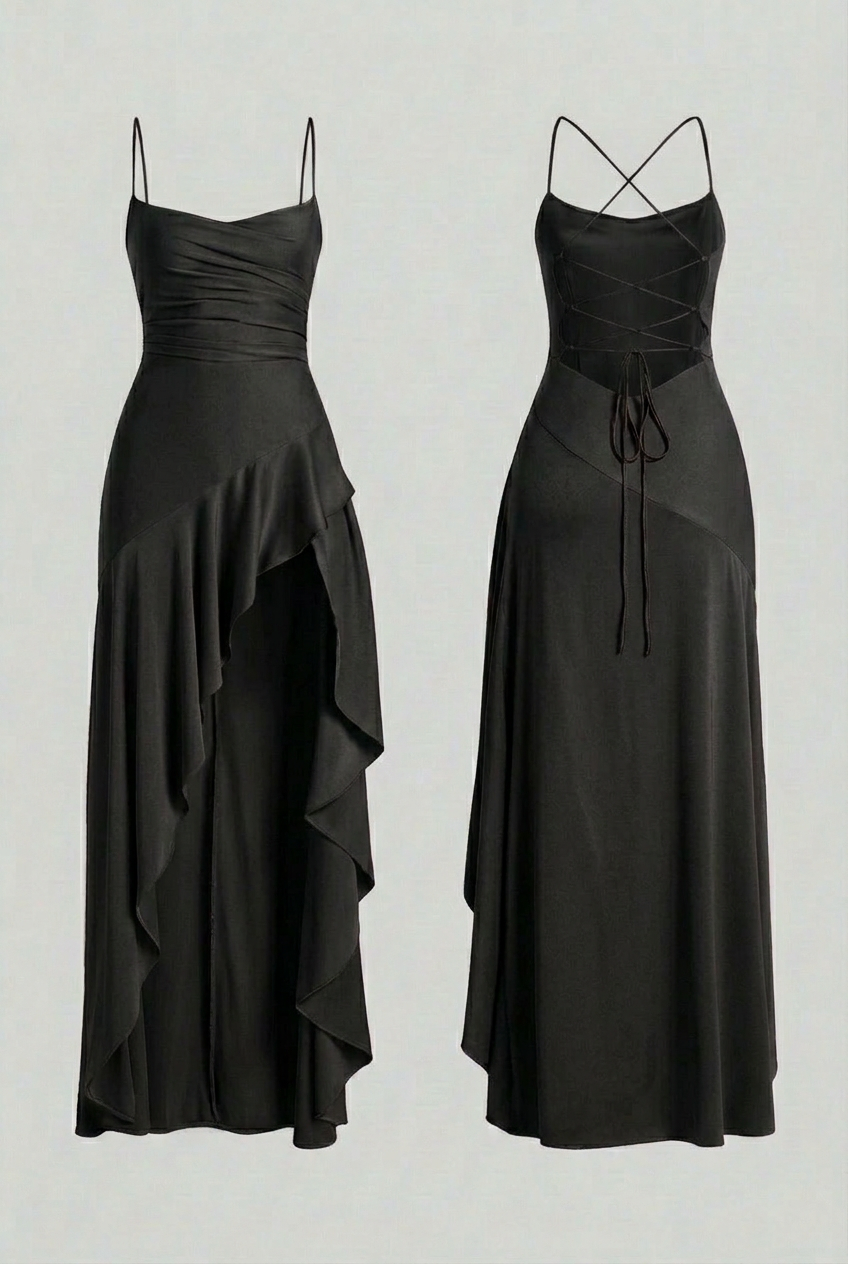 Women's Maxi Sundress | Black Lace-up