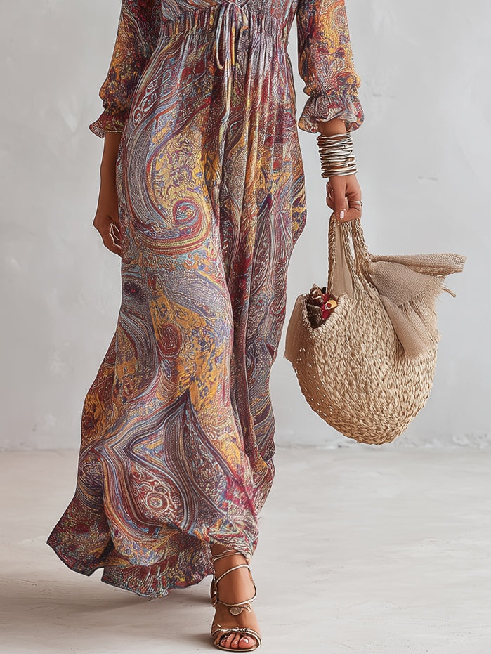 Women's Maxi Sundress | Paisley V-Neck