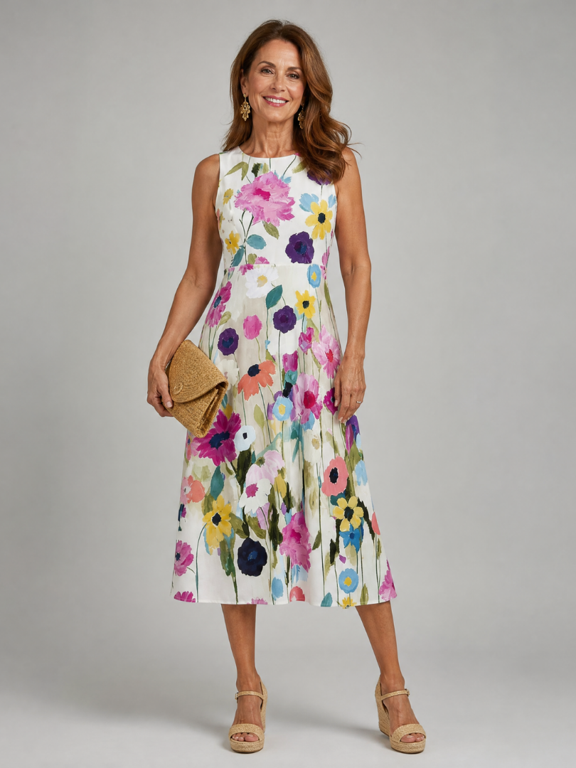 Women's Midi Dress | Floral Sleeveless Summer