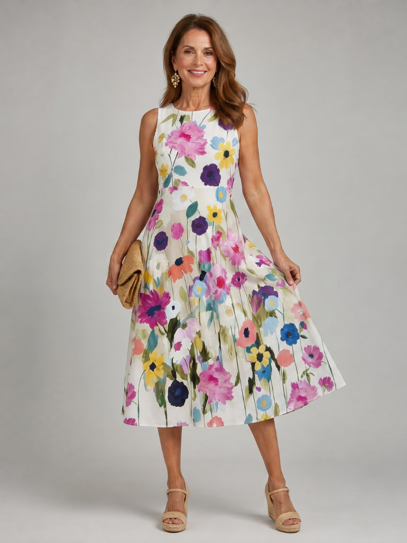 Women's Midi Dress | Floral Sleeveless Summer