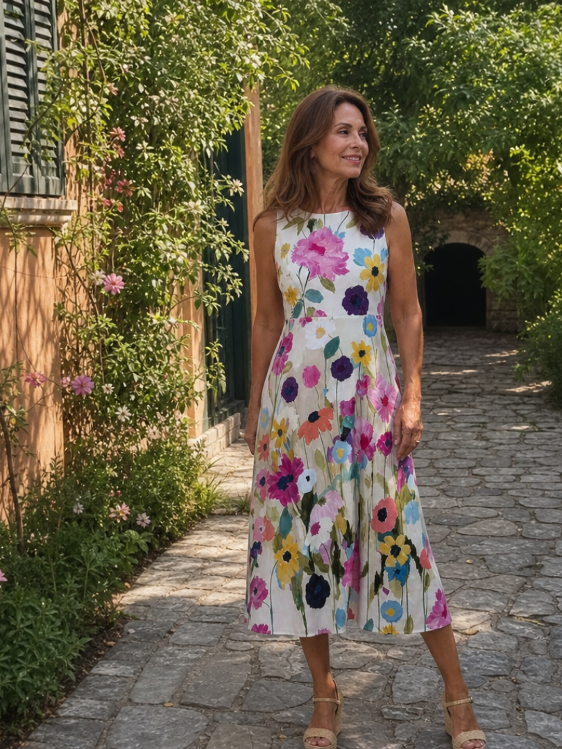 Women's Midi Dress | Floral Sleeveless Summer