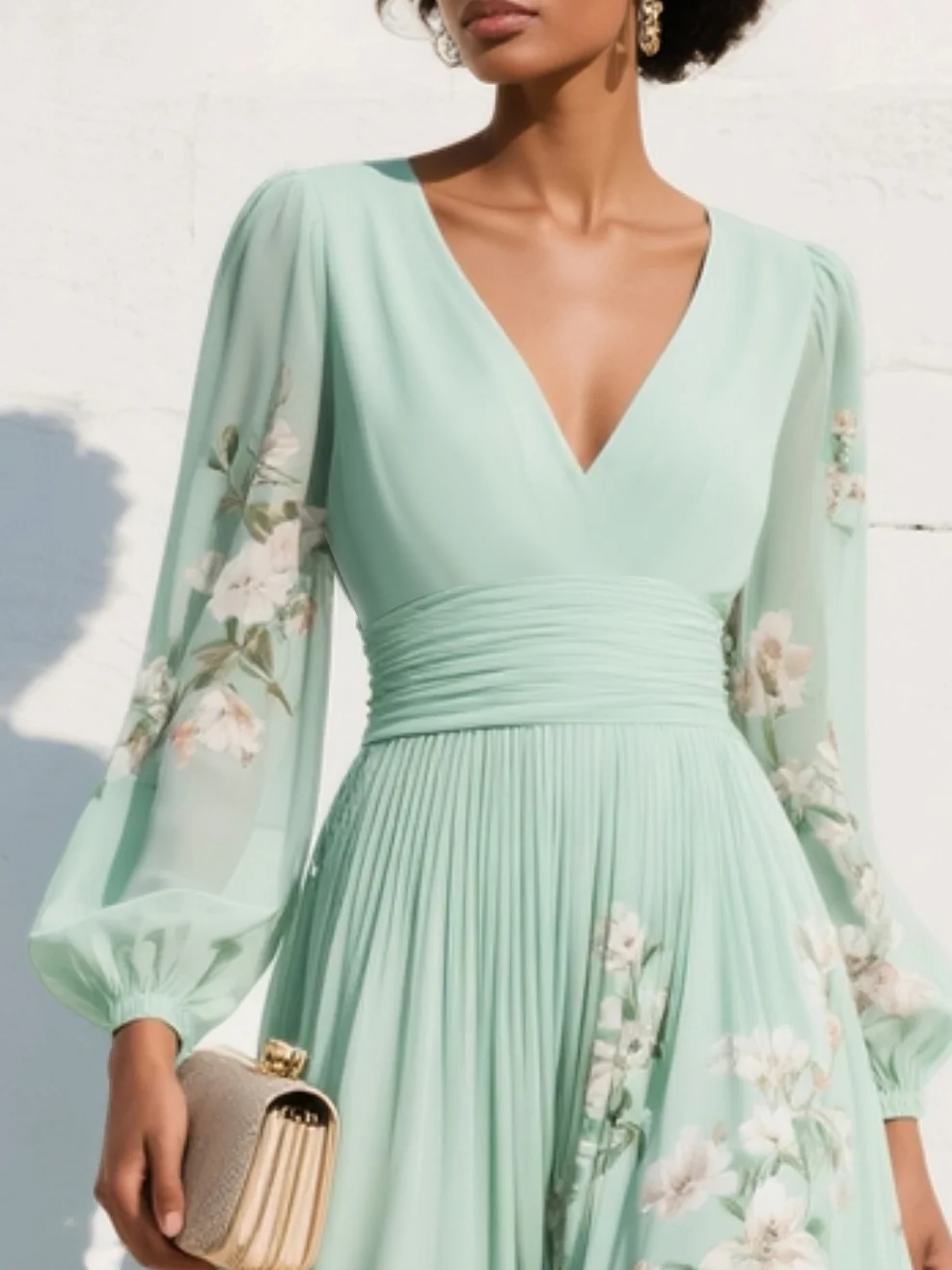 Women's Midi Dress | Floral V-Neck Flowy